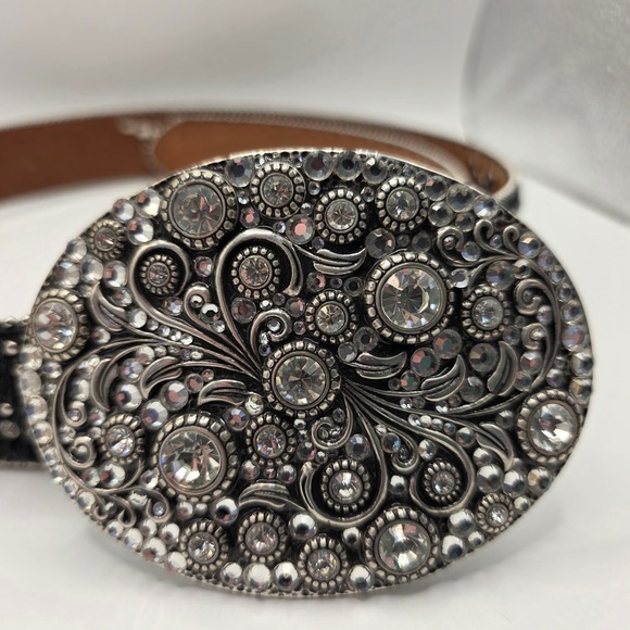 Nocona Belt Womens Black With Hide Rhinestone Studded Western Belt M N3483001 - Picture 2 of 6